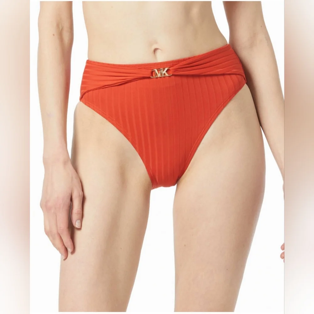 MICHAEL KORS Women's Ribbed Logo-Waist Bikini Bottoms SIZE SMALL NWT